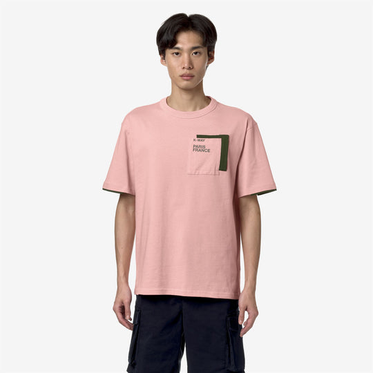 FANTOME CONTRAST POCKETS - T-SHIRTS & TOP - MAN - PINK ASH - GREEN CYPRESS