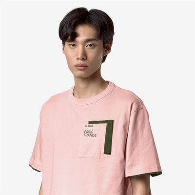 FANTOME CONTRAST POCKETS - T-SHIRTS & TOP - MAN - PINK ASH - GREEN CYPRESS