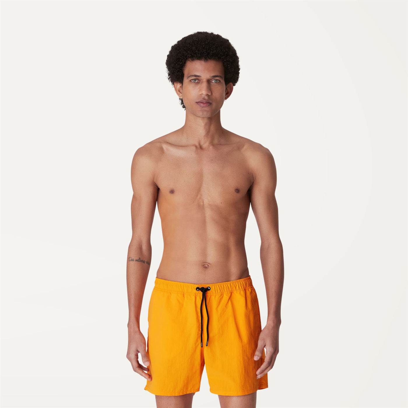Bathing Suits Man LE VRAI Olivier Swimming Trunk Orange Saffron | K-Way Dressed Back (jpg Rgb)