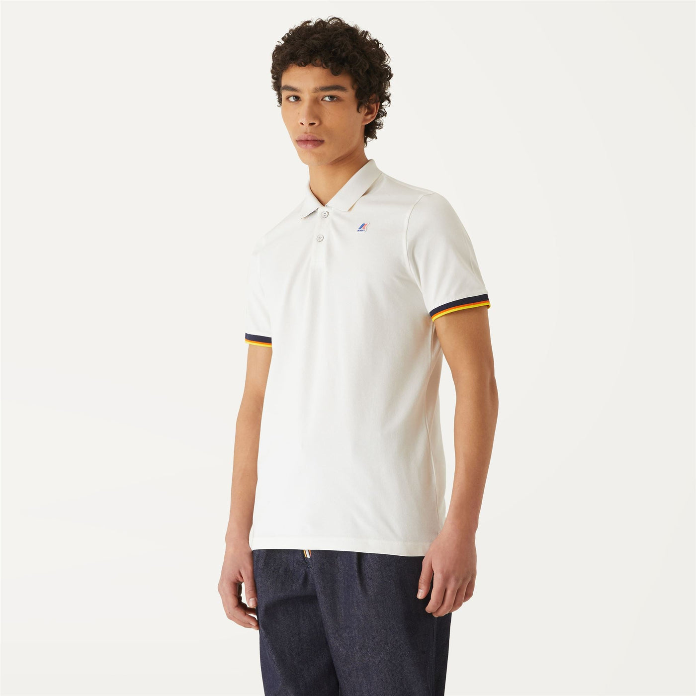 Polo Shirts Man VINCENT CONTRAST STRETCH Polo White | K-Way Dressed Back (jpg Rgb)		