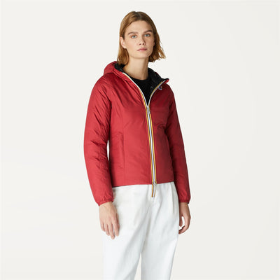 Jackets Woman LILY THERMO PLUS.2 REVERSIBLE Short Red Dk - Black Pure | K-Way Dressed Back (jpg Rgb)		