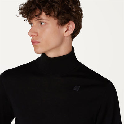 Knitwear Man HENRY MERINO Pull  Over Black Pure | kway Detail Double				