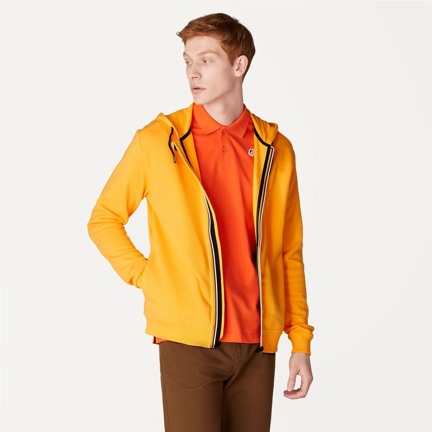 Fleece Unisex LE VRAI ARNEL POLY COTTON Jacket Orange Saffron | K-Way Dressed Back (jpg Rgb)